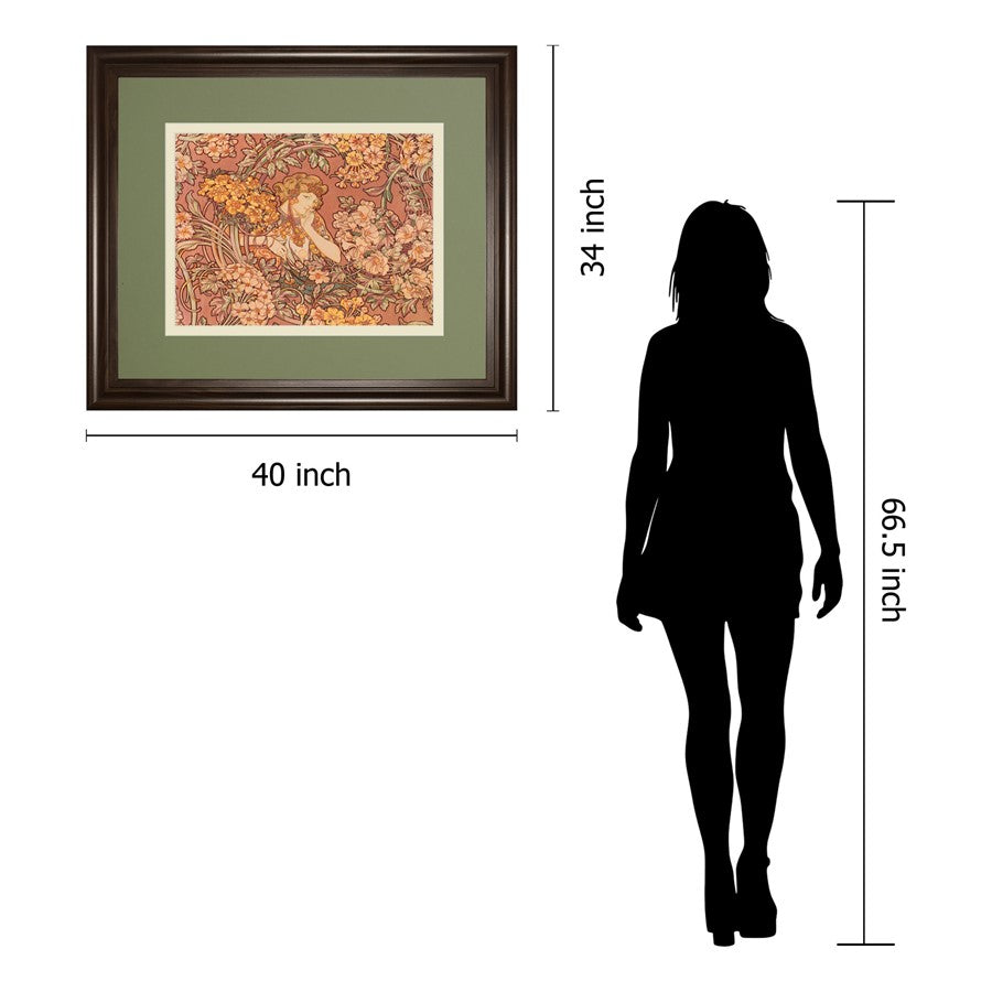 Classy Living Redhead Among Flowers Wall Art 40x34in | Contemporary Framed Print in Cinnamon Mocha MDF Frame | Living Room & Bedroom Decor | Model DM5875