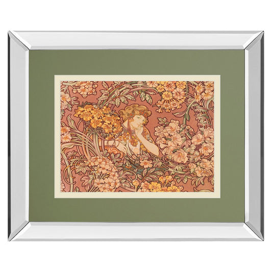 Classy Living Redhead Among Flowers 40x34in Wall Art | Contemporary Mirrored Frame and Multicolor Floral Print | Living Room & Office | Model DM5875MF