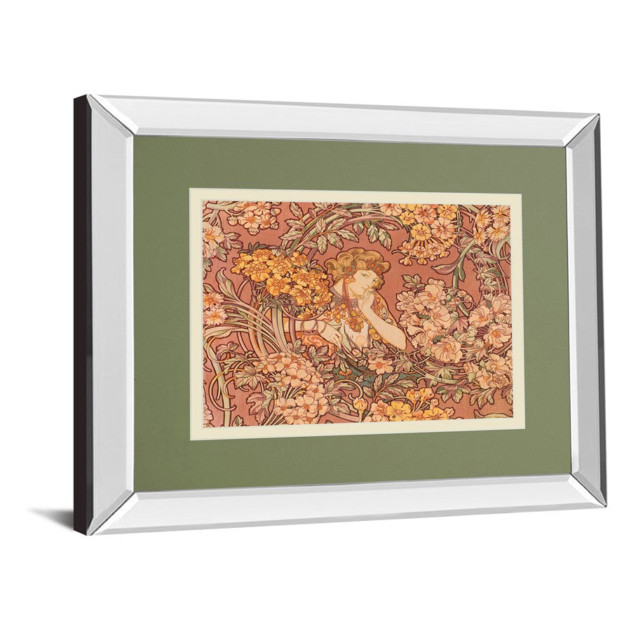 Classy Living Redhead Among Flowers 40x34in Wall Art | Contemporary Mirrored Frame and Multicolor Floral Print | Living Room & Office | Model DM5875MF