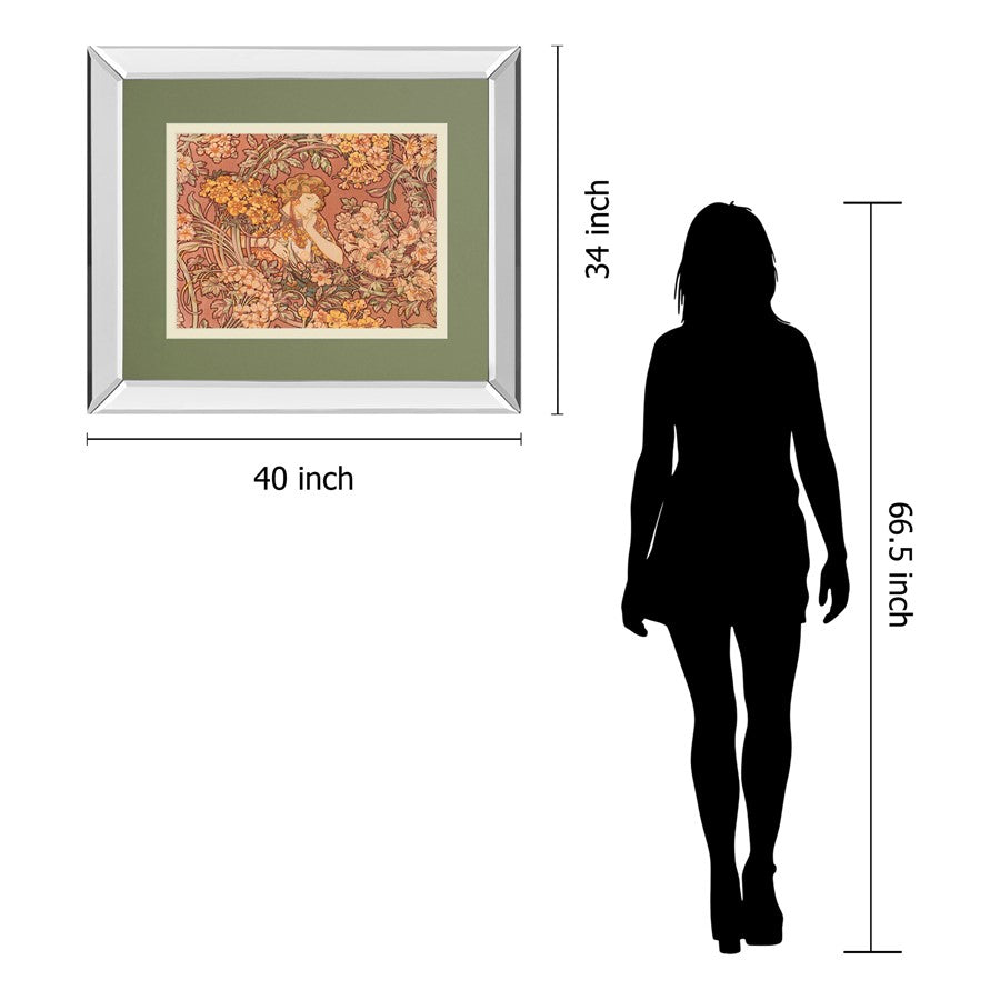 Classy Living Redhead Among Flowers 40x34in Wall Art | Contemporary Mirrored Frame and Multicolor Floral Print | Living Room & Office | Model DM5875MF