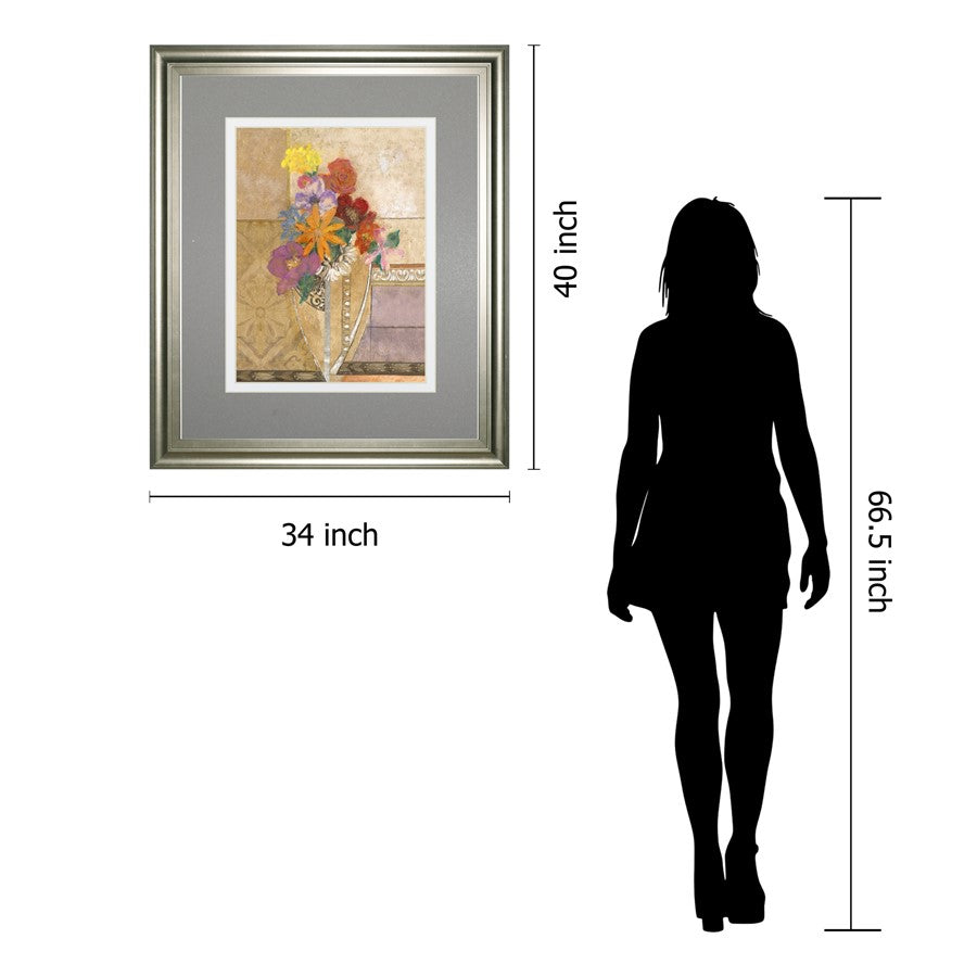 Classy Living Pansy Bouquet Wall Art Double Mat 34x40 | Contemporary Floral Mixed Media on Paper | Living Room & Office Decor | 34 x 40 x 1 | Model DM5903