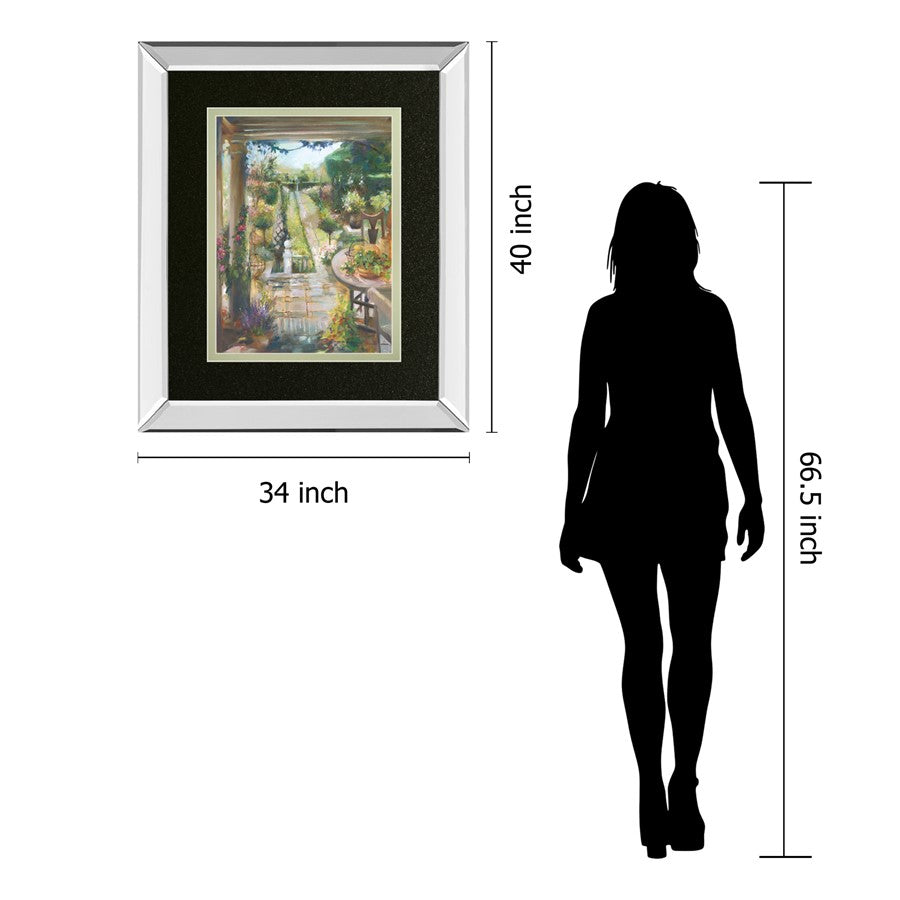 Classy Living Tranquil Garden Path Wall Art 34x40in | Transitional Mirrored Frame and Paper Print | Living Room & Bedroom Decor | 34 x 40 | Model DM5904MF