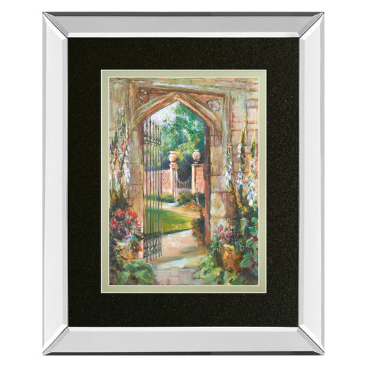 Classy Living Garden Gate 34x40in Wall Art | Transitional Mirrored Frame Botanical Painting | Living Room & Bedroom Decor | 34 x 40 x 3 in | Model DM5905MF