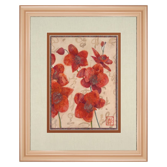 Classy Living Red Orchid Elegance Wall Art | Traditional Rose Gold Frame and Real Glass | Living Room & Bedroom Botanical Decor | 34 x 40 x | Model DM5914