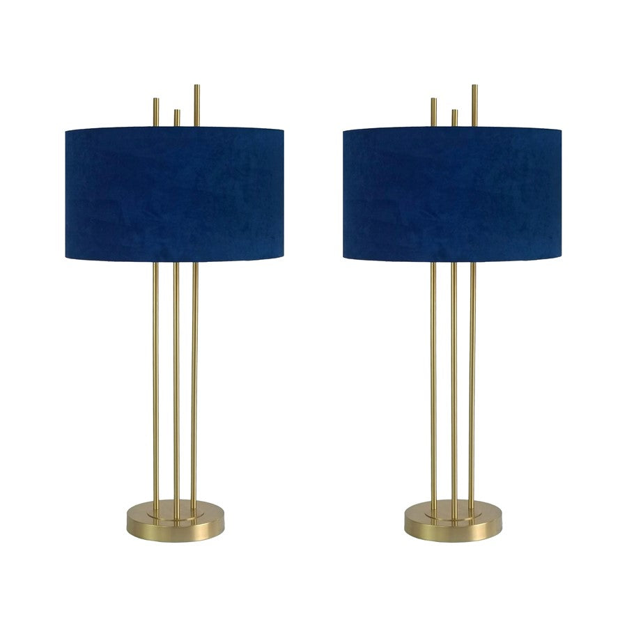 Classy Living Velvet Radiance 1Lt Table Lamp/Set of 2, Gld/Blue - DS-BLL3360