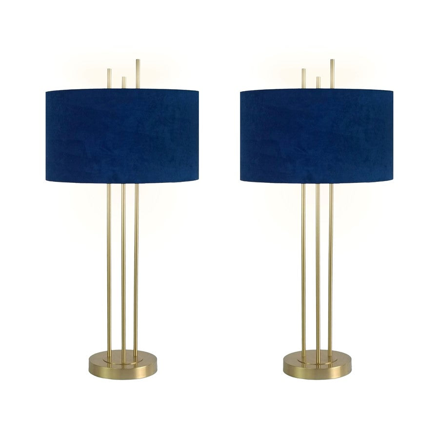 Classy Living Velvet Radiance 1Lt Table Lamp/Set of 2, Gold/Blue