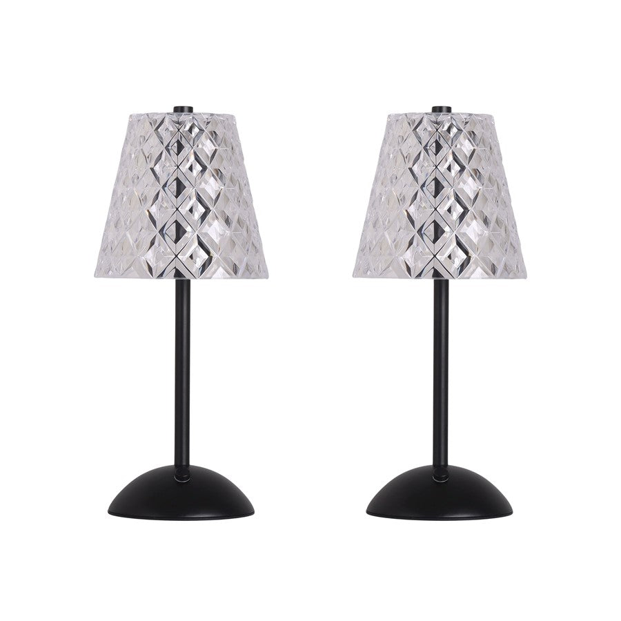 Classy Living Crystal Radiance Recharge LED Lamp/Set of 2, Blk/Clr - DS-BRL3376