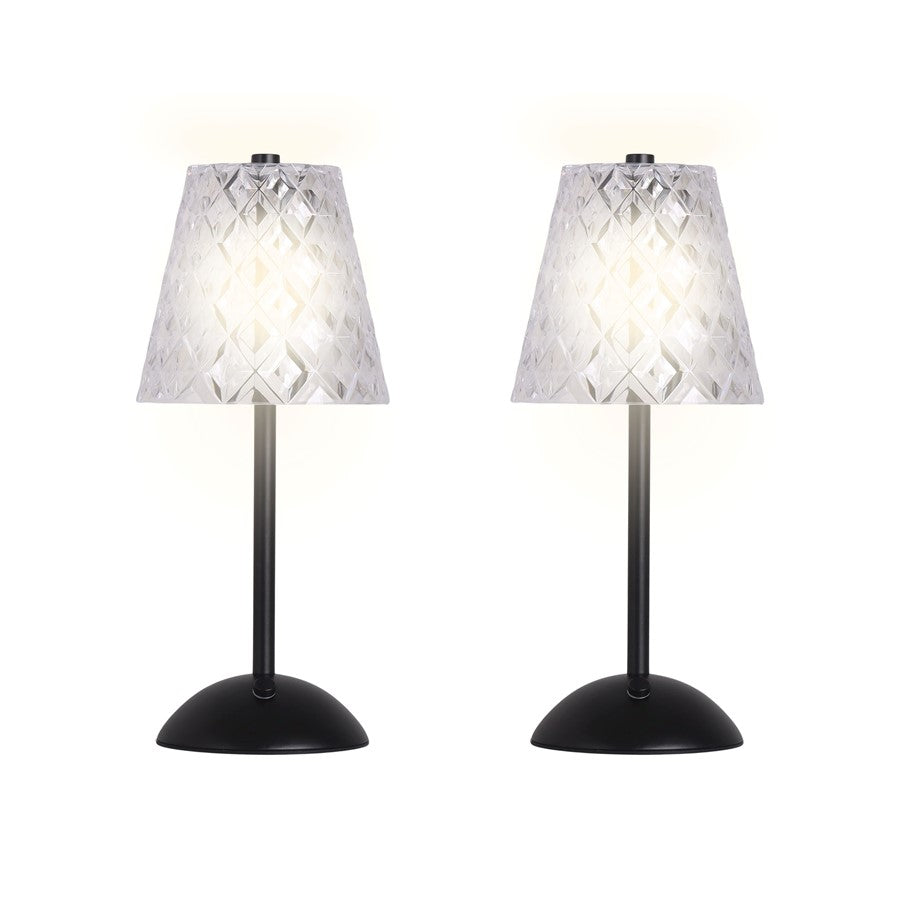 Classy Living Crystal Radiance Recharge LED Lamp/Set of 2, Black/Clear