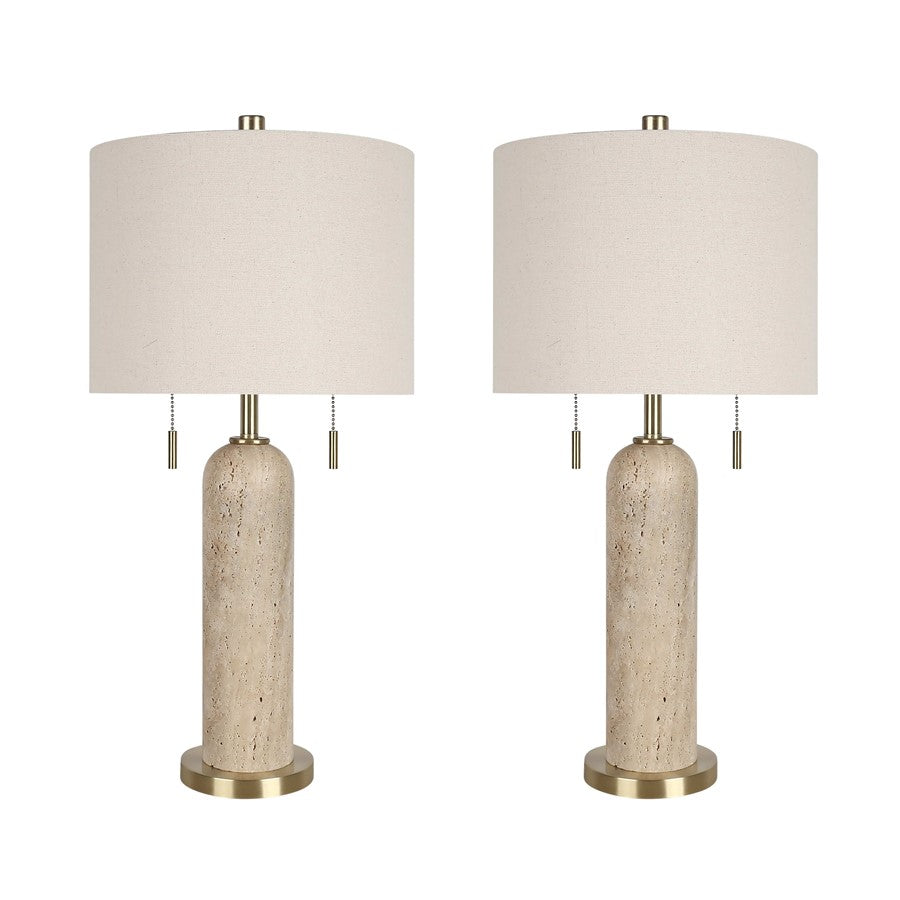 Classy Living Travertine Elegance 2Lt Lamp/Set of 2, Natural/Cream - DS-ECL3282