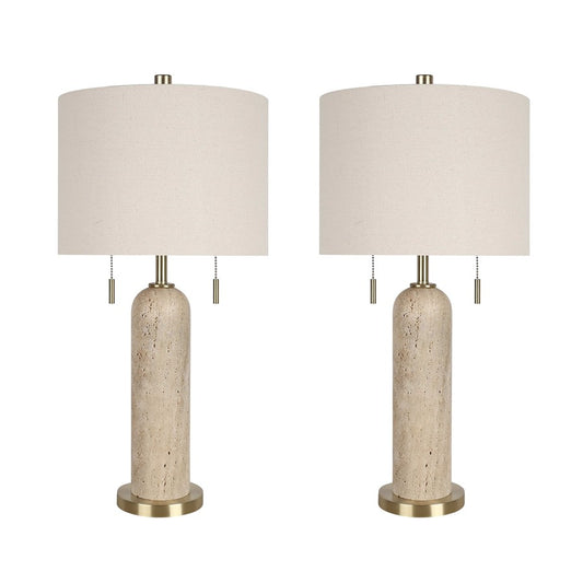 Classy Living Travertine Elegance 2Lt Lamp/Set of 2, Natural/Cream - DS-ECL3282