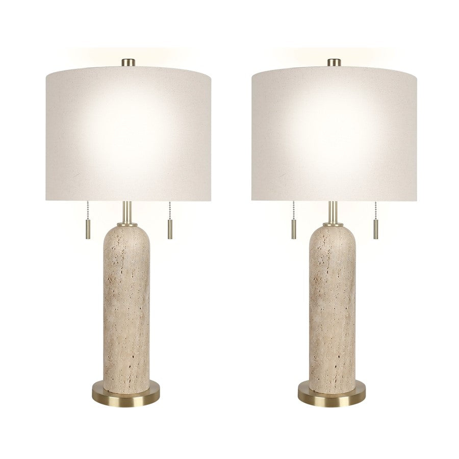 Classy Living Travertine Elegance 2Lt Lamp/Set of 2, Natural/Cream