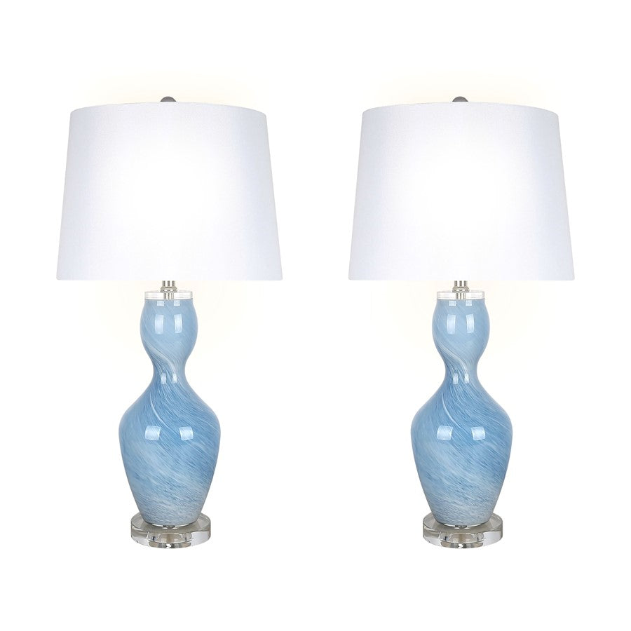 Classy Living Azure Elegance 1Lt Table Lamp/Set of 2, Blue, White/White