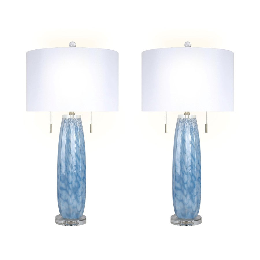Classy Living Azure Drift 2Lt Table Lamp/Set of 2, Blue, White/White