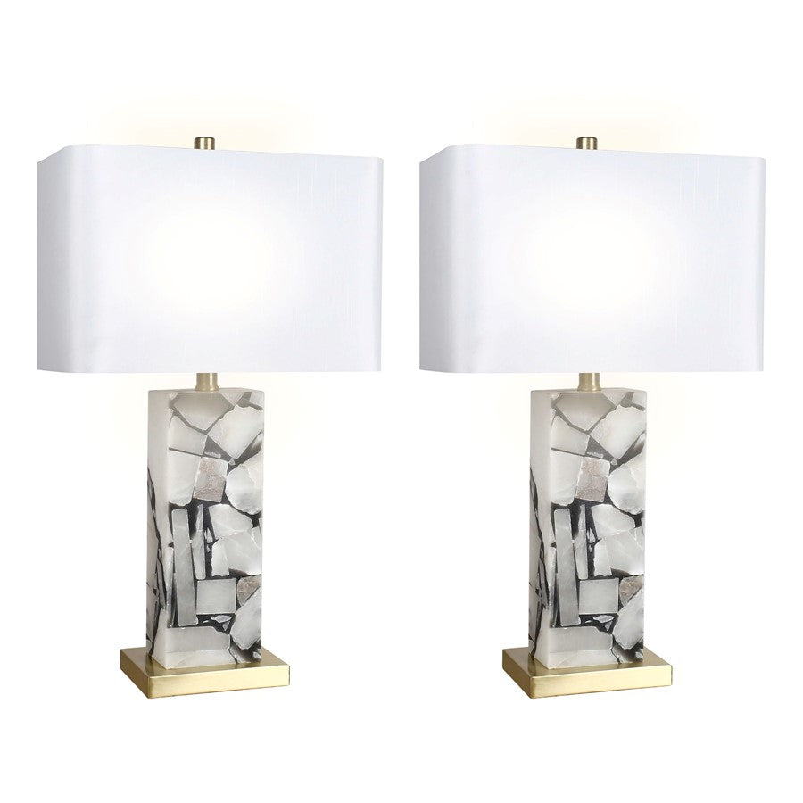 Classy Living Alabaster Mosaic 1Lt Table Lamp/Set of 2, Natural/White