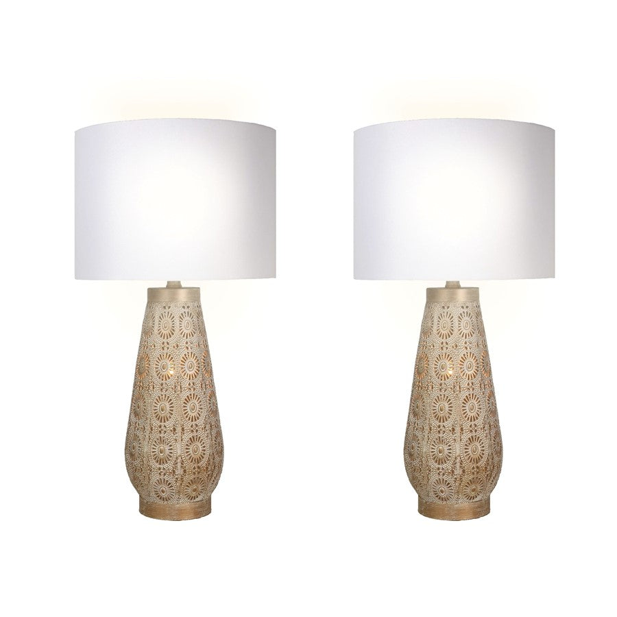 Classy Living Celestial Carve Laser Cut Lamp & Night Light Set, Tan
