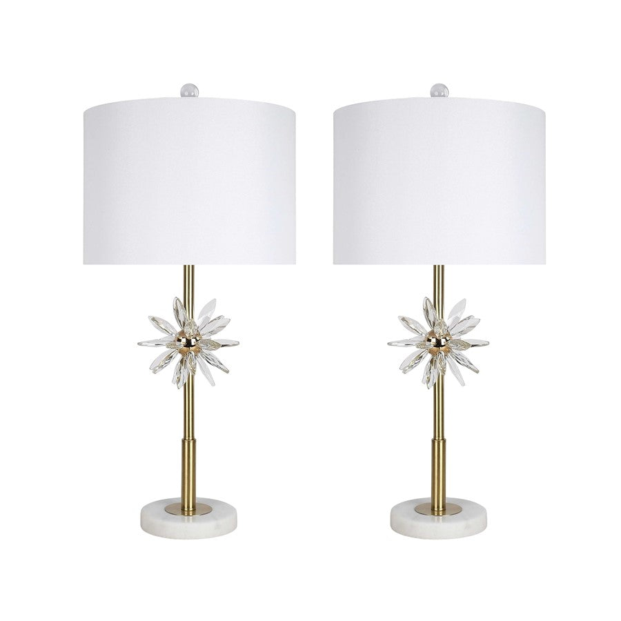 Classy Living Crystal Bloom 1Lt Table Lamp/Set of 2, Gld/Wht - DS-ECL3302