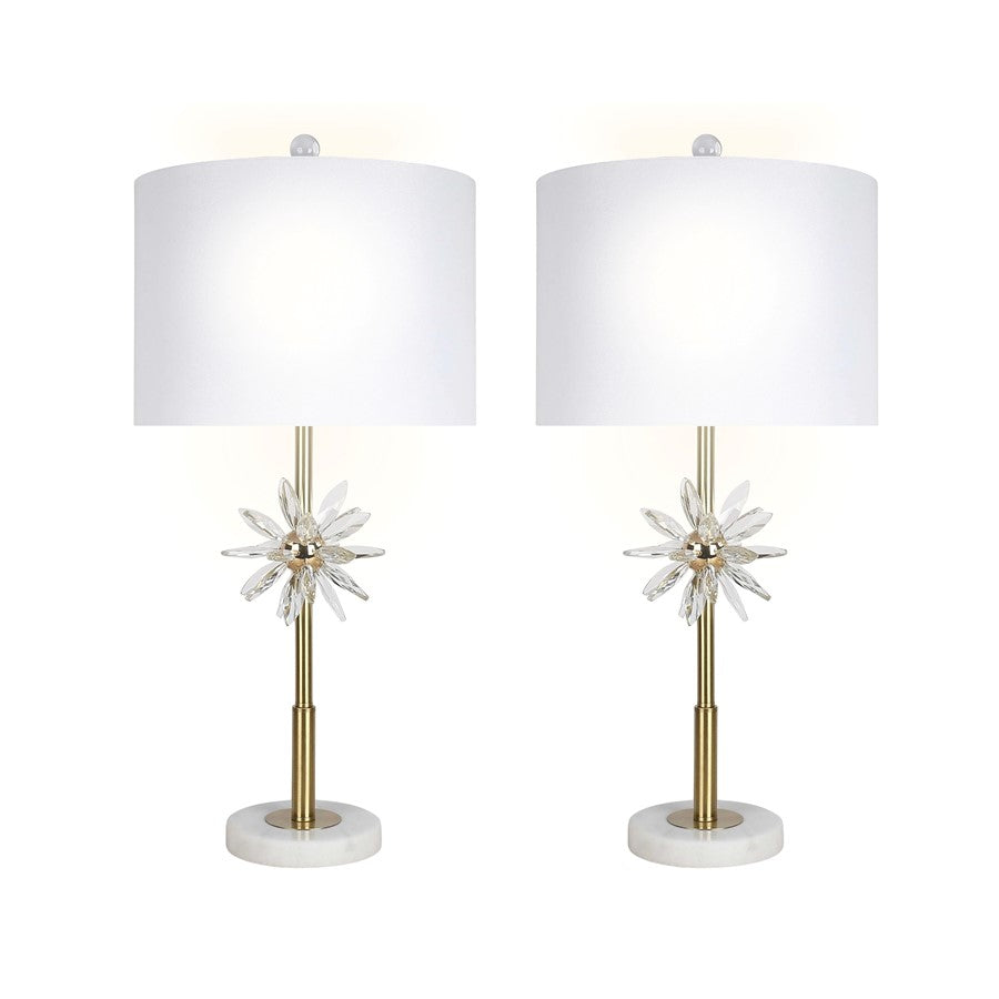Classy Living Crystal Bloom 1Lt Table Lamp/Set of 2, Gold/White