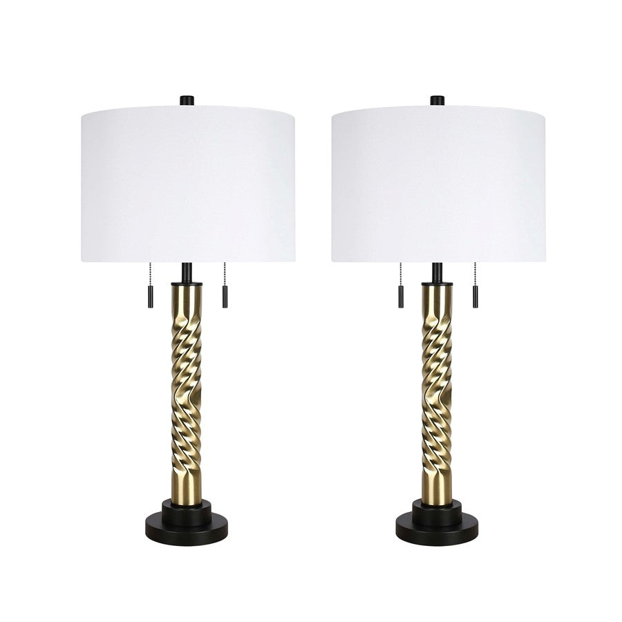 Classy Living Twist Elegance 2Lt Table Lamp/Set of 2, Blk, Gld/Wht - DS-ECL3304