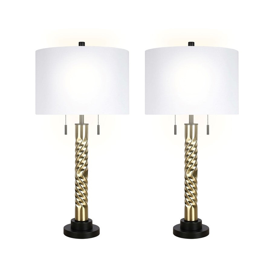 Classy Living Twist Elegance 2Lt Table Lamp/Set of 2, Black, Gold/White