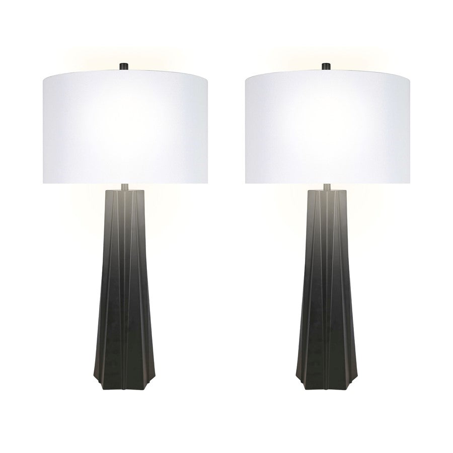 Classy Living Obsidian Glo 1Lt Table Lamp/Set of 2, Black/White