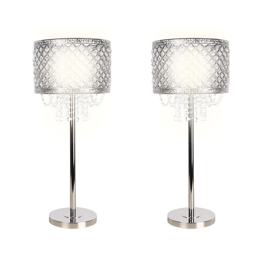 Classy Living Crystal Elegance 1Lt Table Lamp/Set of 2, Nickel/Clear
