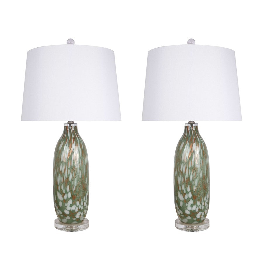 Classy Living Verdant Glow 1Lt Table Lamp/Set of 2, Green/White - DS-ECL3314