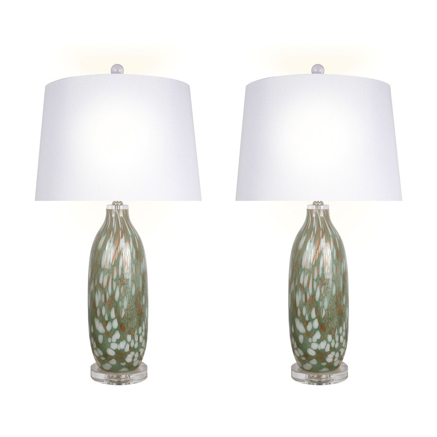Classy Living Verdant Glow 1Lt Table Lamp/Set of 2, Green/White
