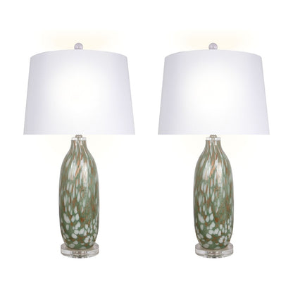 Classy Living Verdant Glow 1Lt Table Lamp/Set of 2, Green/White
