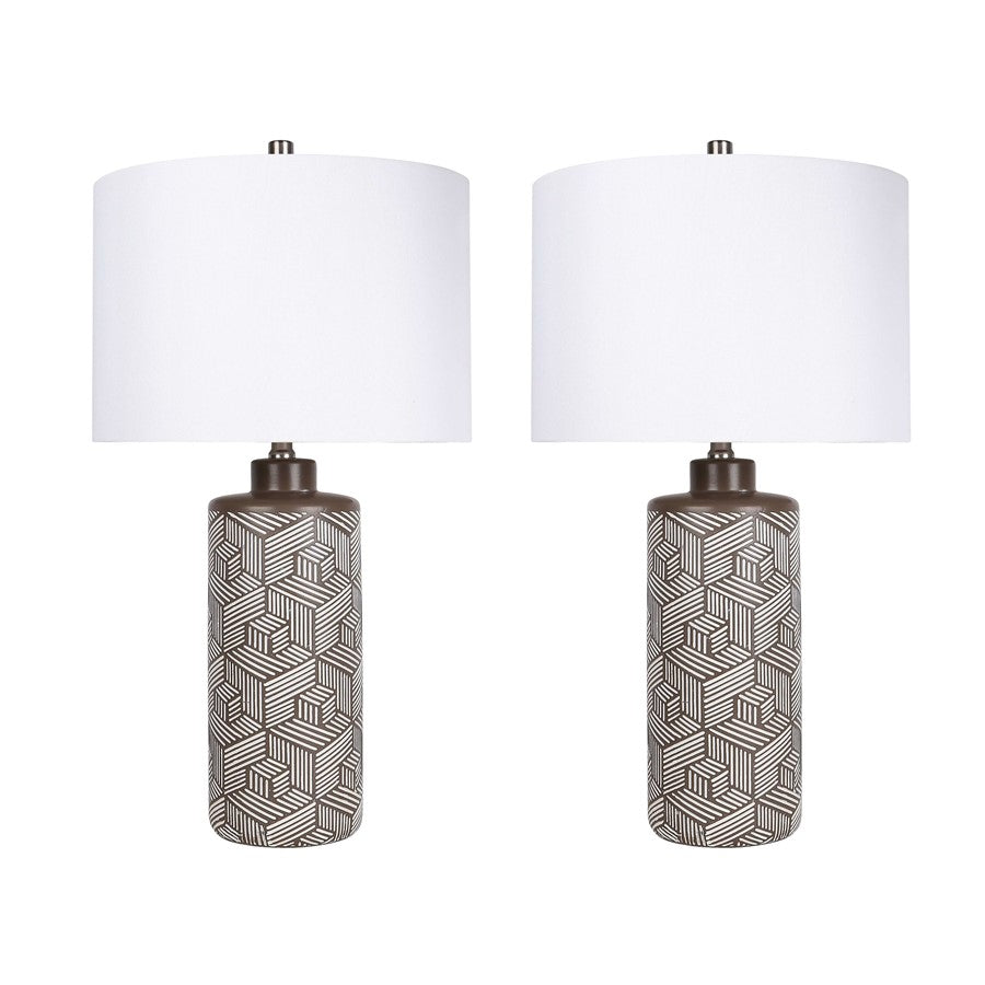 Classy Living Geometric Harmony 1Lt Table Lamp/Set of 2, Brn, Wht - DS-ECL3316