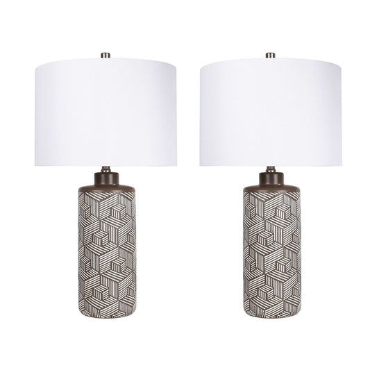 Classy Living Geometric Harmony 1Lt Table Lamp/Set of 2, Brn, Wht - DS-ECL3316