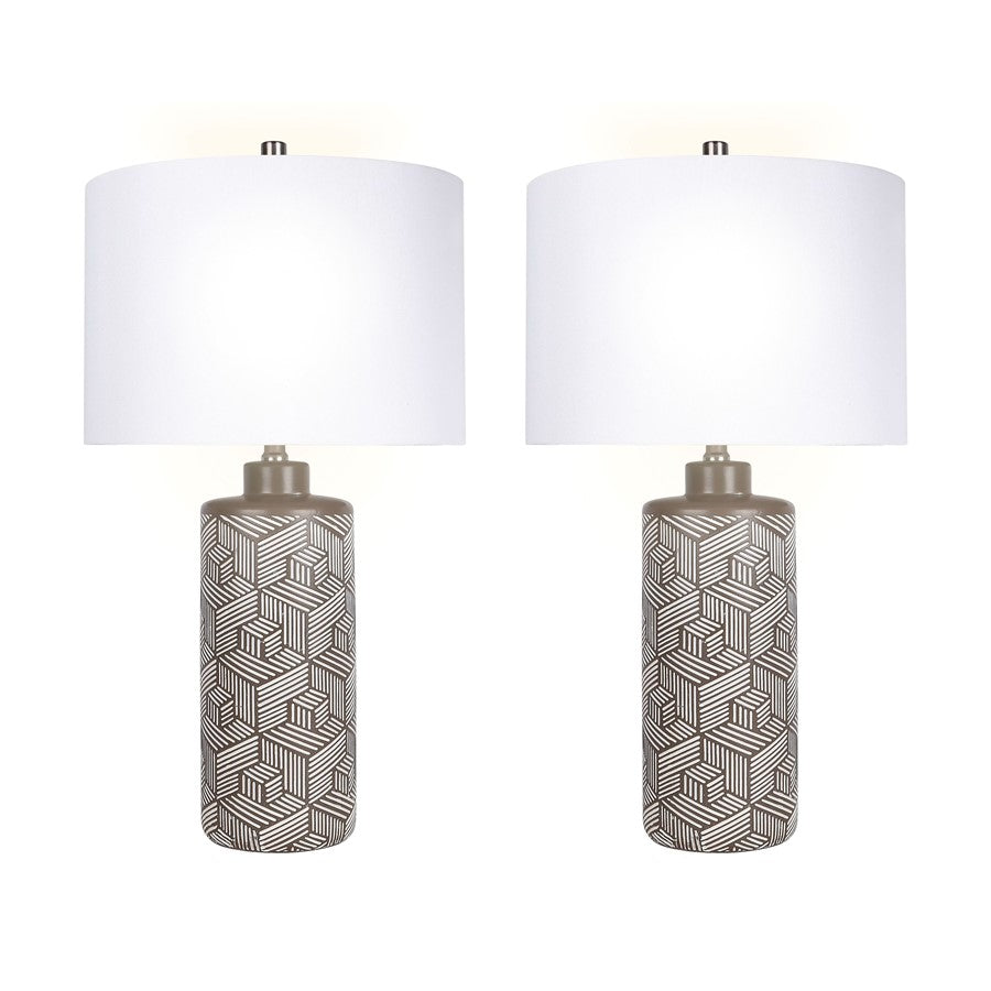 Classy Living Geometric Harmony 1Lt Table Lamp/Set of 2, Brown, White