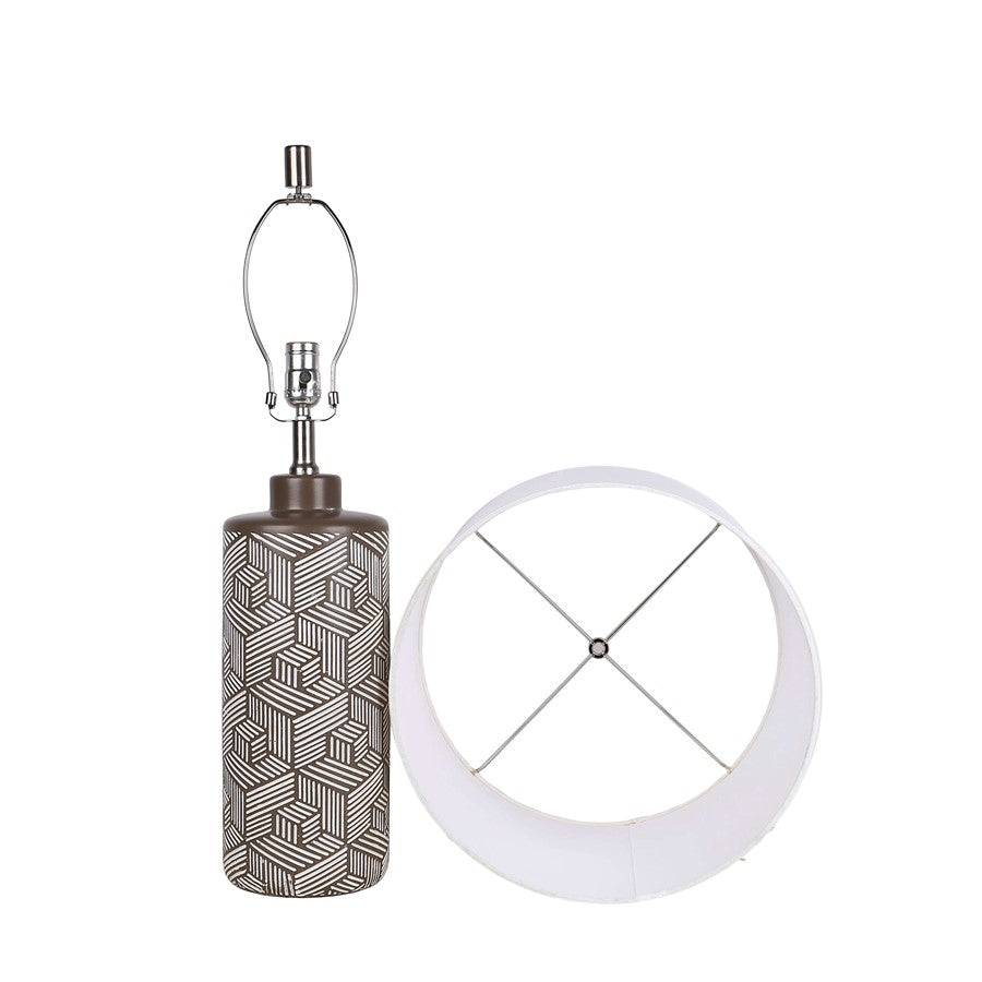 Classy Living Geometric Harmony 1Lt Table Lamp/Set of 2, Brown, White