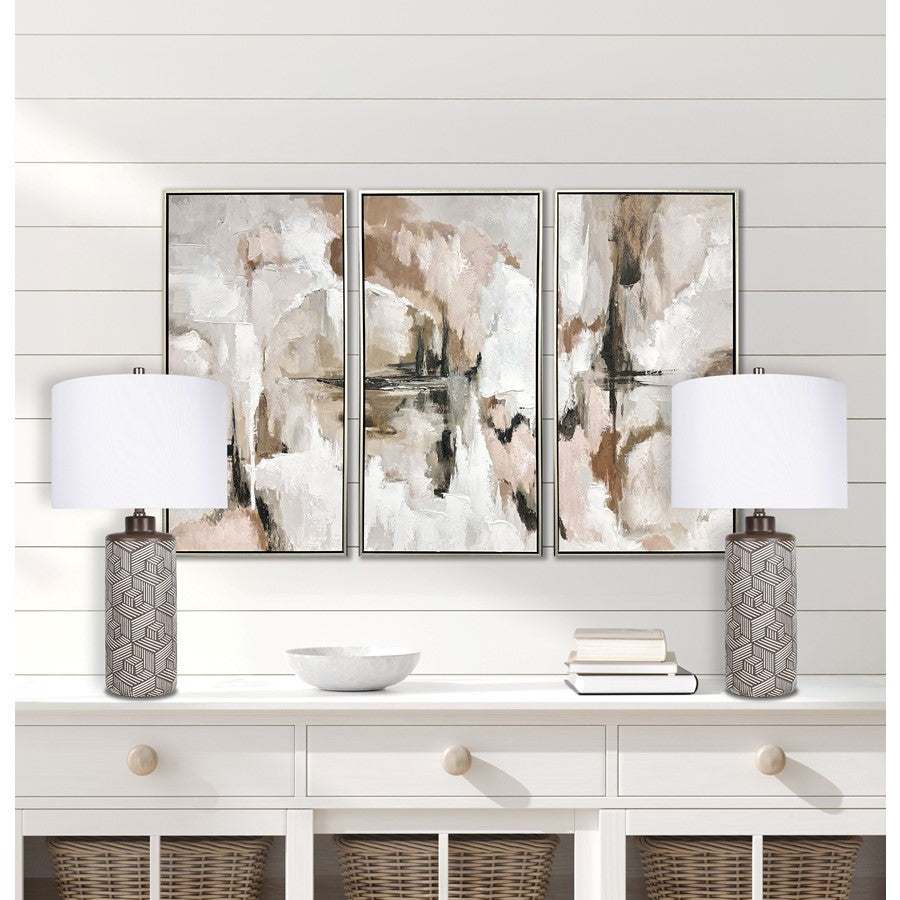 Classy Living Geometric Harmony 1Lt Table Lamp/Set of 2, Brown, White