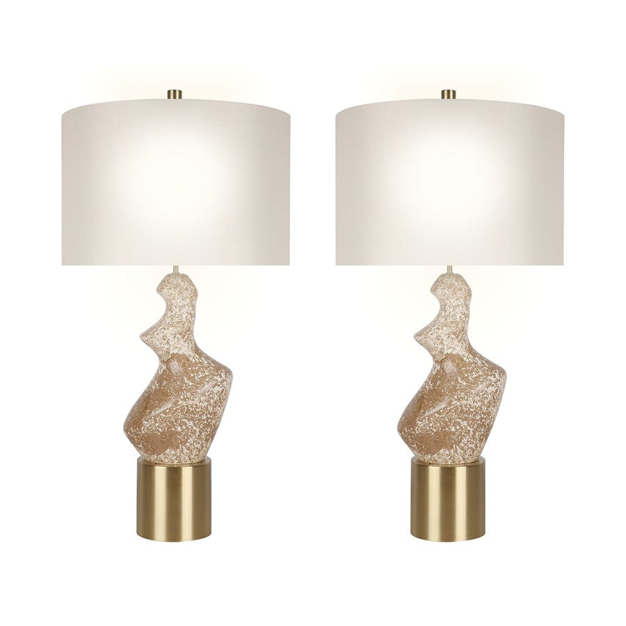 Classy Living Sculptural Serenity Table Lamp/Set of 2, Crm/Tan/White