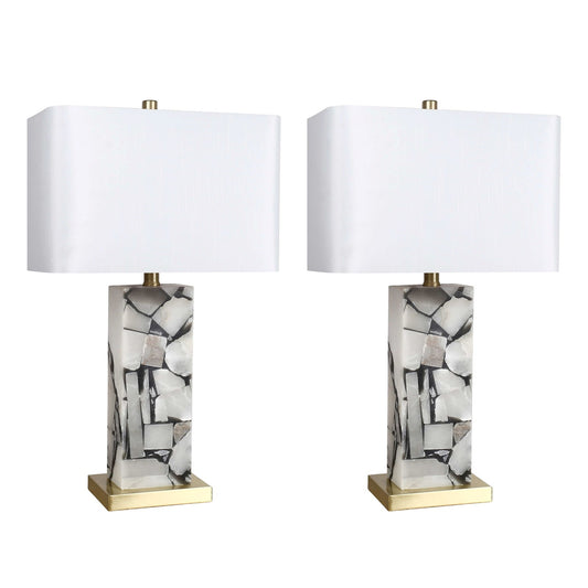 Classy Living Alabaster Mosaic 26in Table Lamp Set of 2 | Modern Natural Alabaster with Soft Gold Metal | Living Room Console | Model ECL3292