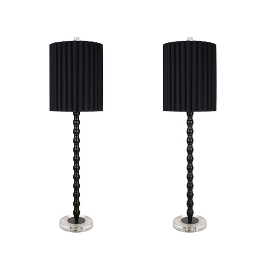 Classy Living Obsidian Elegance 32in Table Lamp Set of 2 | Modern Black Metal and Clear Crystal | Console Table & Dining Buffet | Model ECL3300