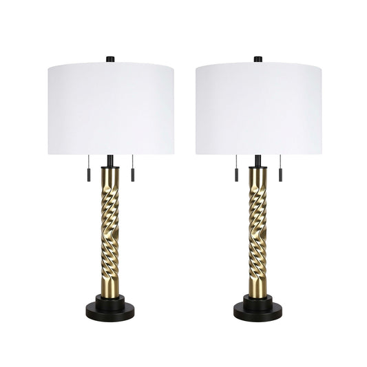 Classy Living Twist Elegance 31in Table Lamp Set of 2 | Modern Soft Black and Soft Gold Metal | Bedroom & Living Room | Model ECL3304