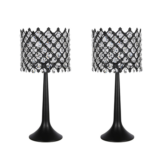 Classy Living Crystal Lattice Radiance 24in Table Lamp Set of 2 | Contemporary Black Metal and Clear Crystal | Bedroom & Living Room | Model ECL3306
