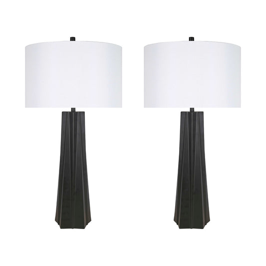 Classy Living Obsidian Glow 31in 1-Light Table Lamp Set of 2 | Modern Matte Black and White Linen | Bedroom & Living Room | Model ECL3310