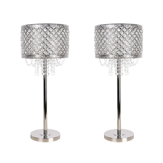 Classy Living Crystal Elegance 28in 1-Light Table Lamp Set of 2 | Glam Polished Nickel and Clear Crystal | Bedroom & Living Room | Model ECL3312