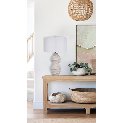 Classy Living Serenity Waves Ceramic 1Lt Table Lamp, Off White/White