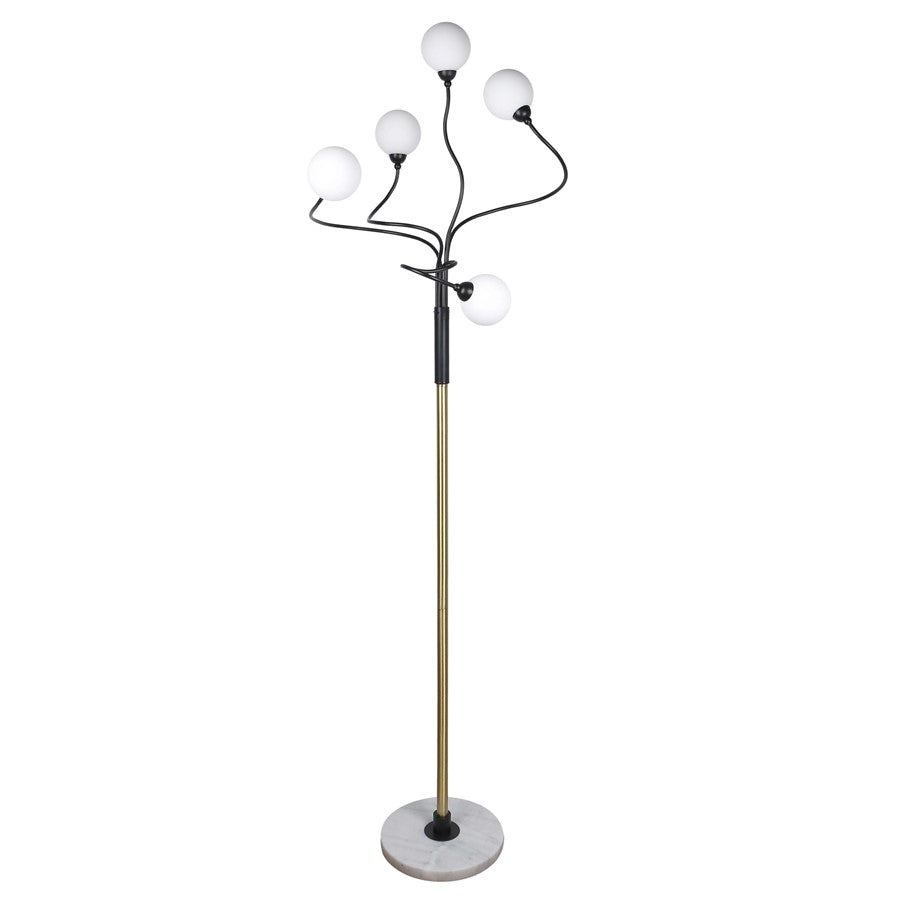 Classy Living Celestial Branch 5Lt Floor Lamp, Gld, Blk/Frosted Wht - ECL3340