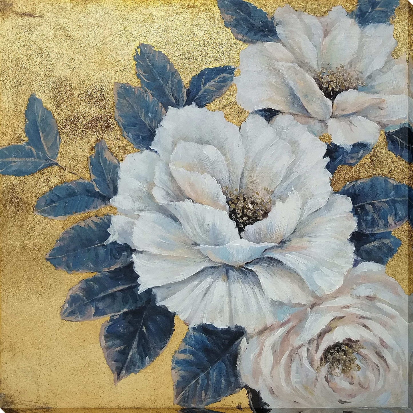 Classy Living Exquisite Gilded Petals 40"x40", Gold/Blue/Ivory