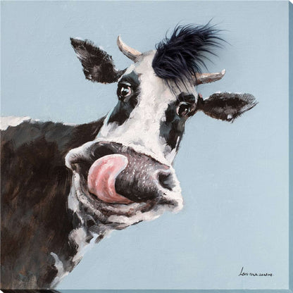 Classy Living Resilient Curious Cow 32"x32", Black/White/Blue/Pink
