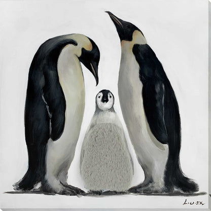 Classy Living Timeless Penguin Family 32"x32", Black/Ivory/Gray/White