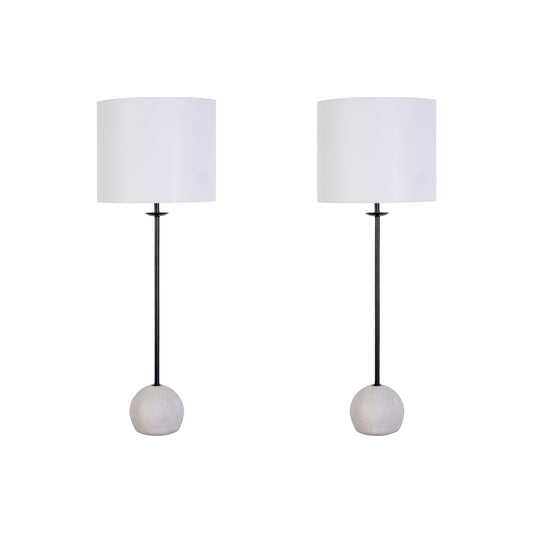 Classy Living Urban Sphere 33in Concrete Table Lamp Set of 2 | Modern Matte Black Metal and Off White Linen | Dining Room & Living | Model KTL3380
