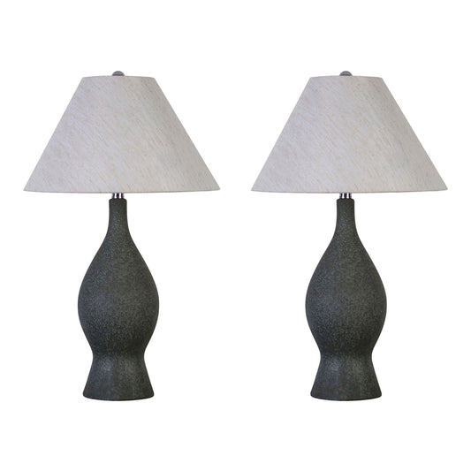Classy Living Cerulean 27in Ceramic Table Lamp Set of 2 | Modern Blue Grey Ceramic and Natural Linen | Bedroom & Console Table | Model KTL3386