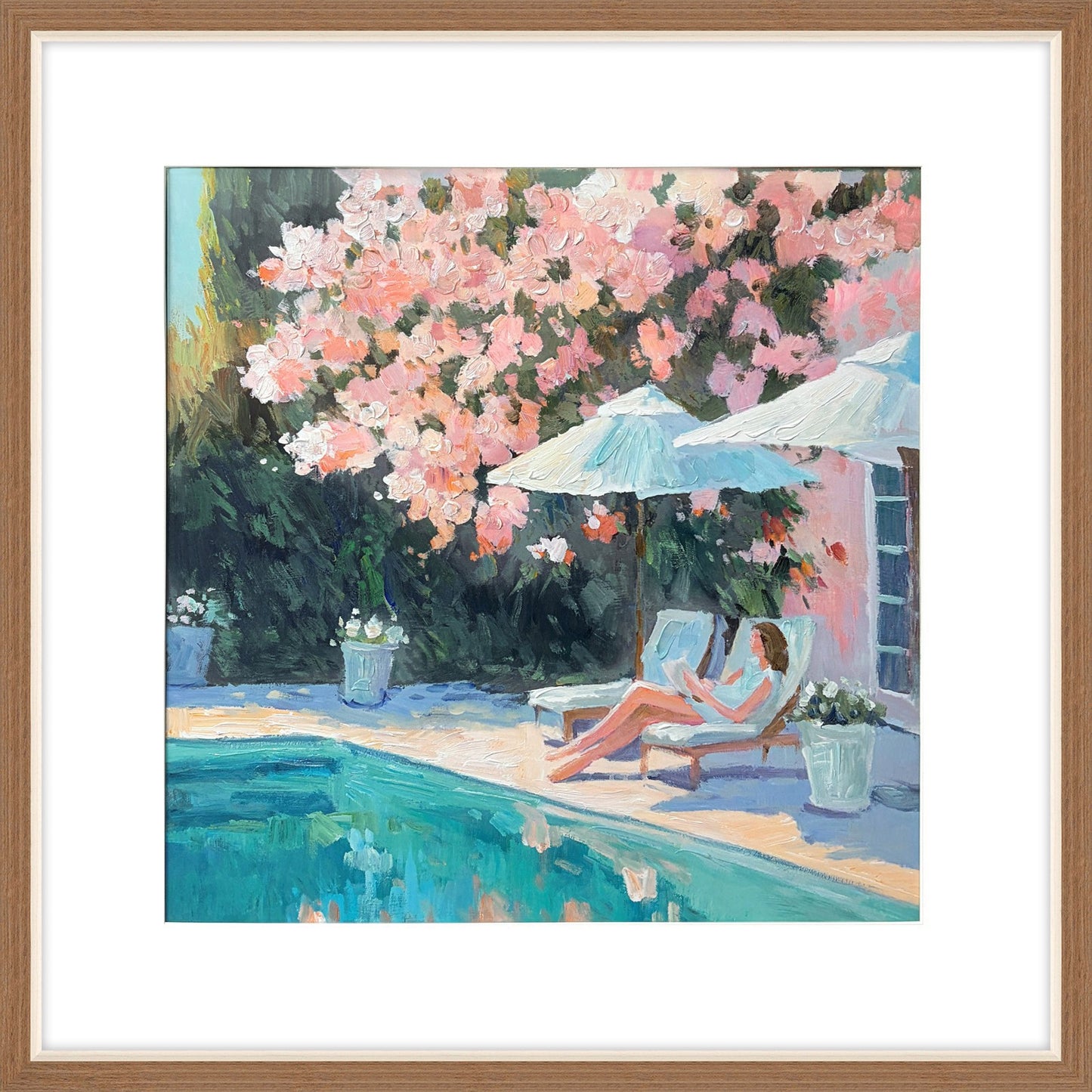 Classy Living Enchanting Poolside Blossom 32"x32", Natural Wood/White