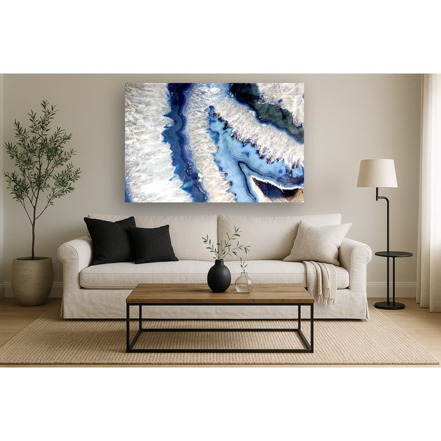 Classy Living Blue Quartz I 60x40in Frameless Wall Art | Contemporary Abstract Tempered Glass & Paper | Living Room & Office Decor | 60 x | Model SF1209