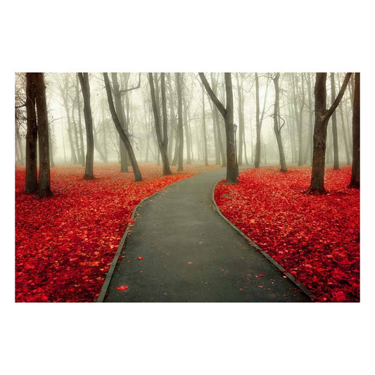 Classy Living Autumn Road 60x40in Frameless Glass Wall Art | Contemporary Red Multicolor Paper Print | Living Room & Office Decor | 60 x 40 | Model SF1214